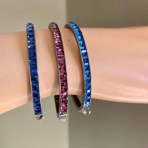 Pick One or All Art Deco Sterling Silver Cut Glass Blue and Purple Stacking Bracelet Bangles