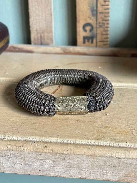 c1860 Antique Victorian Hair Stretch Bracelet Mour