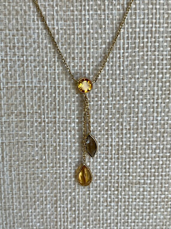 14K Yellow Gold Citrine and Smoky Quartz Dangle N… - image 4