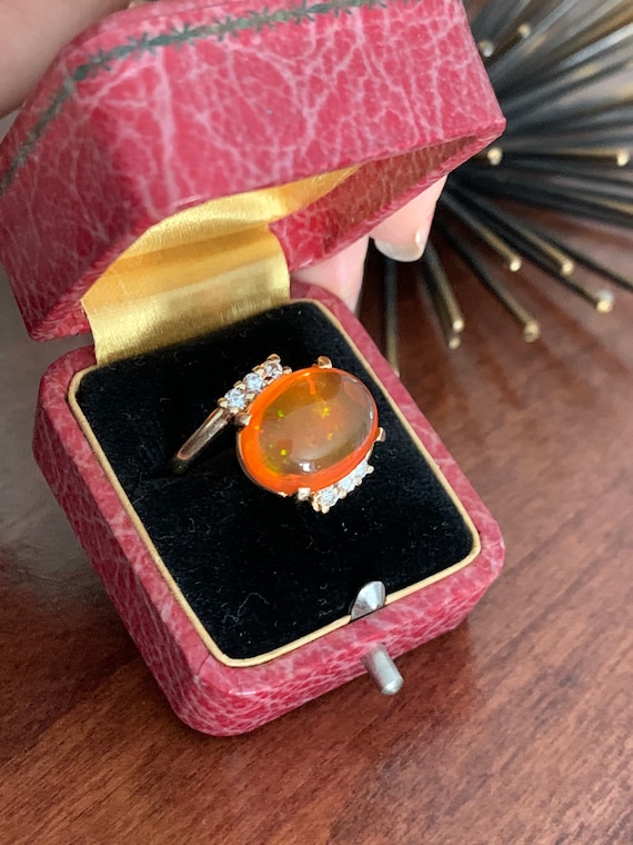 SALE Fine Mexican Fire Opal Vintage Ring in 14K Ye