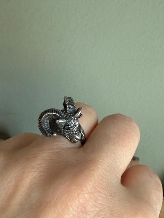 Vintage Solid Sterling Silver Ram Ring with Blue … - image 2