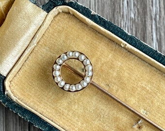 Art Nouveau 14K Seed Pearl Stick Pin