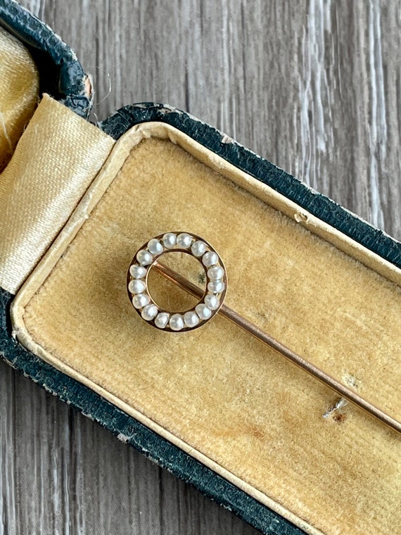 Art Nouveau 14K Seed Pearl Stick Pin