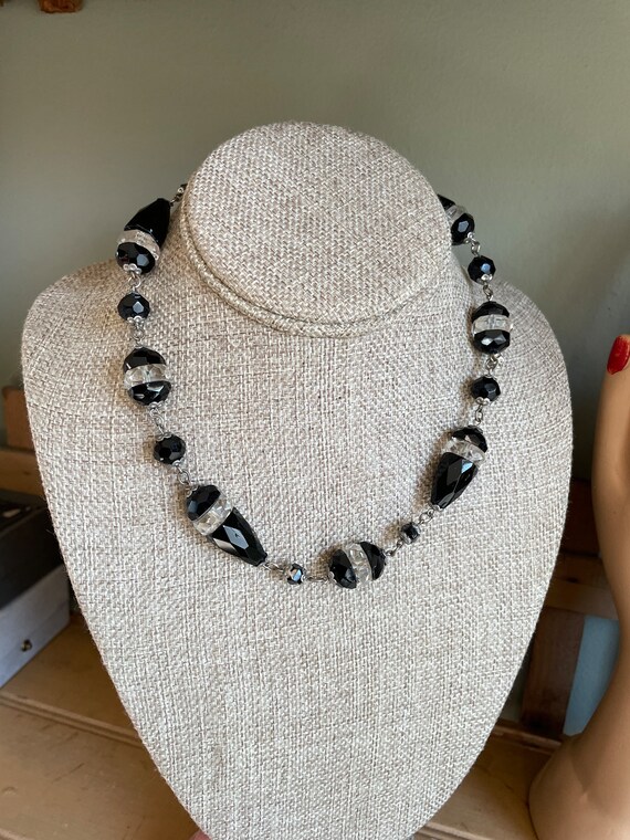 c1930 Black and Clear Glass Faceted Bead Necklace… - image 2