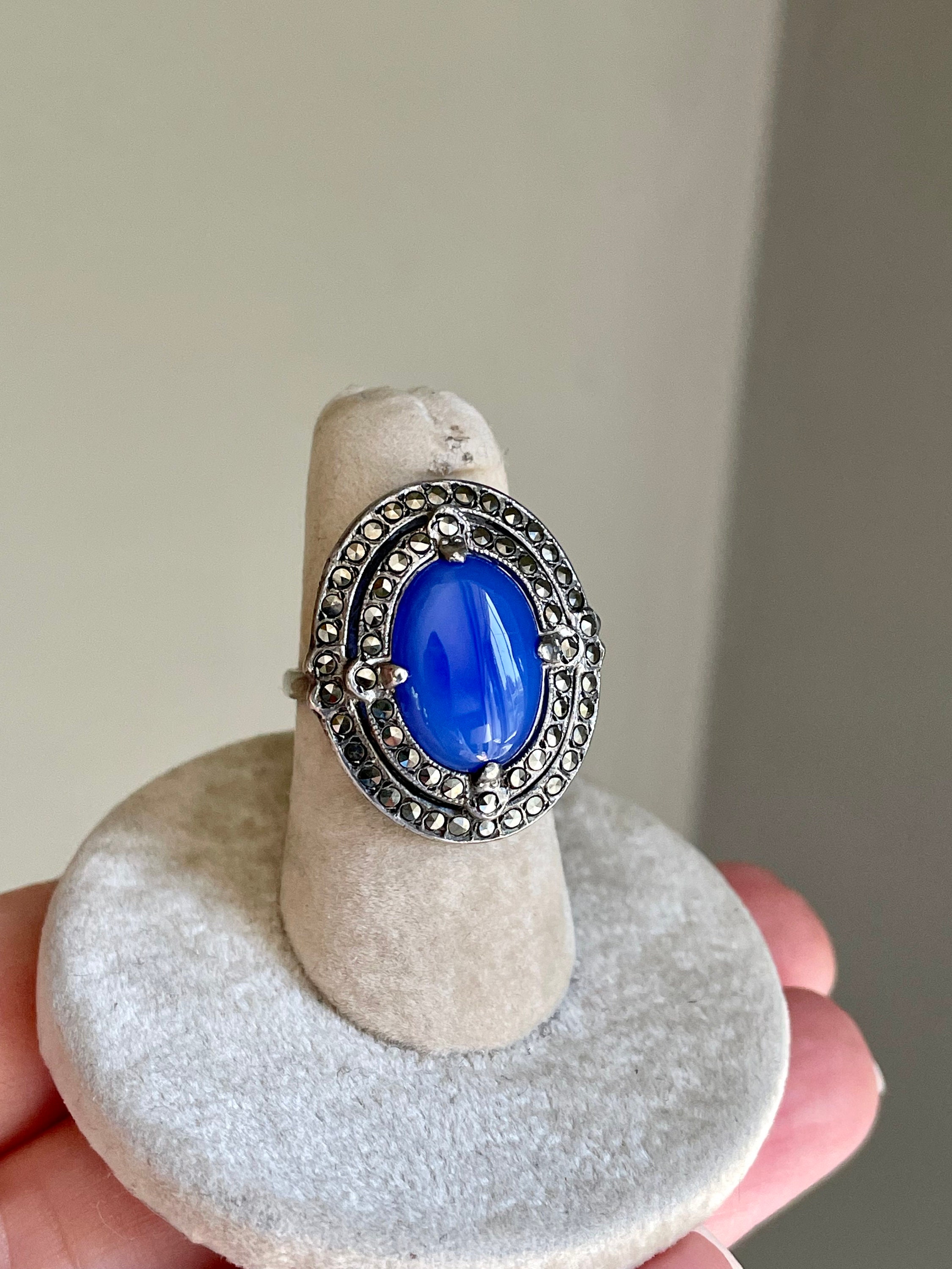 Bague Ancienne Art Déco Argent Et Verre Violet - Années 1930