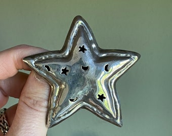 Vintage Sterling Silver Puffy Cut Out Star Brooch