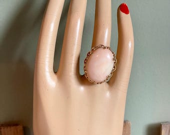 1960's Angel Skin Coral 14K Yellow Gold Cocktail Ring