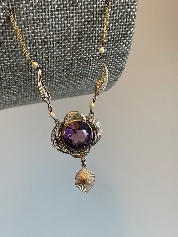 1940-1950 Imitation Amethyst Pearl Handmade Spun … - image 3