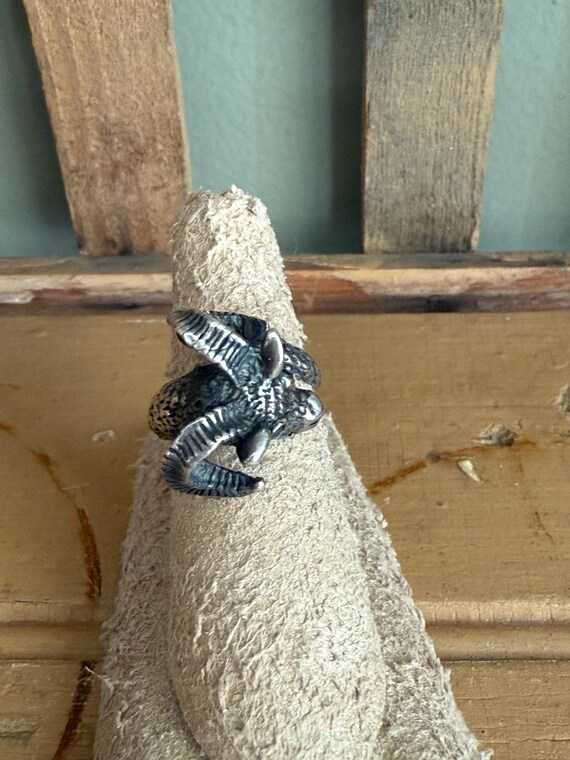Vintage Solid Sterling Silver Ram Ring with Blue … - image 6