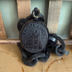 Antique Victorian Hand Carved Whitby Jet Huge Locket on Chain