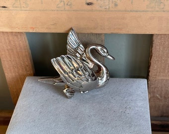 Vintage Sterling Silver Solid Swan Goose Brooch