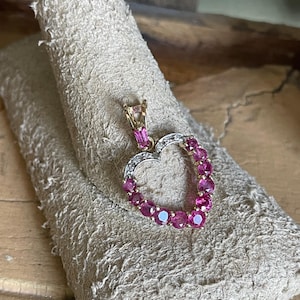 Vintage 14K Yellow and White Gold Ruby and Diamond Open Heart Pendant