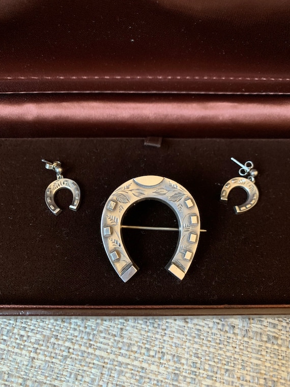Sterling Victorian Horseshoe Brooch and Matching E