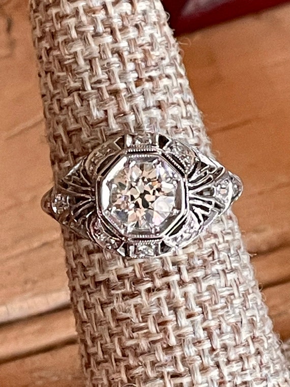 SALE A Gorgeous Platinum Art Deco .84 Ct Old European Cut Diamond