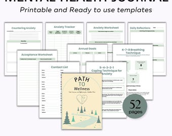 Printable Mental Health Journal, Anxiety Journal, Mental Health Wellness Journal, Mood Tracker, Therapy Journal, Mental Health Worksheets