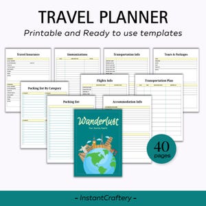 Printable Travel Planner BUNDLE, Trip Planner, Vacation Planner, Travel Organizer, Trip Planner, Trip Itinerary Planner, Instant Download