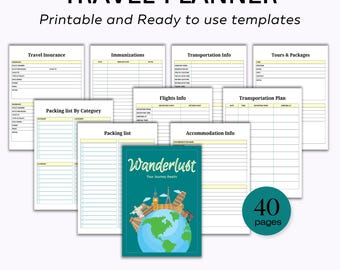 Printable Travel Planner BUNDLE, Trip Planner, Vacation Planner, Travel Organizer, Trip Planner, Trip Itinerary Planner, Instant Download