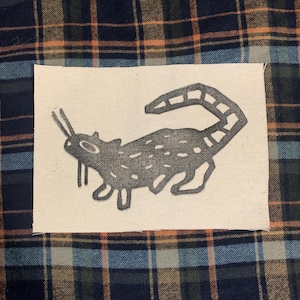 Block Printed Sew On Rat Patch Hand-Printed on Natural Canvas, 5x7 Handmade Fabric Linocut Print, Emo Goth Alt Punk Witchy Rodent Patches