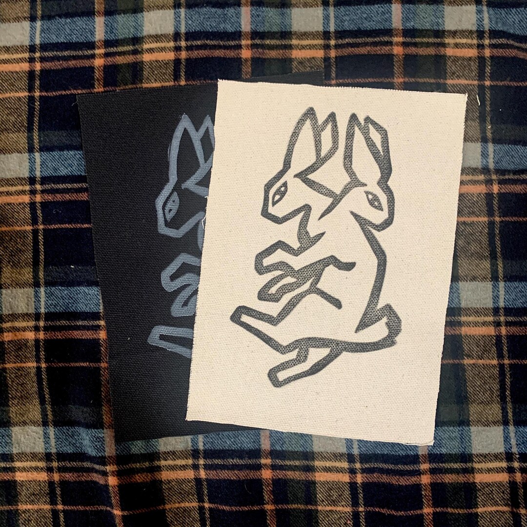 Linocut 2-headed Rabbit Sew on Canvas Patch, 5x7 Fantasy, Folk Punk ...
