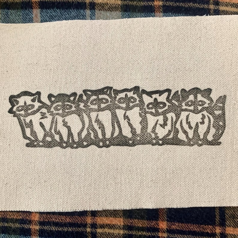Linocut Raccoons Patch, Sew on Canvas Patches, 5x7 Medium, Midwest Emo ...