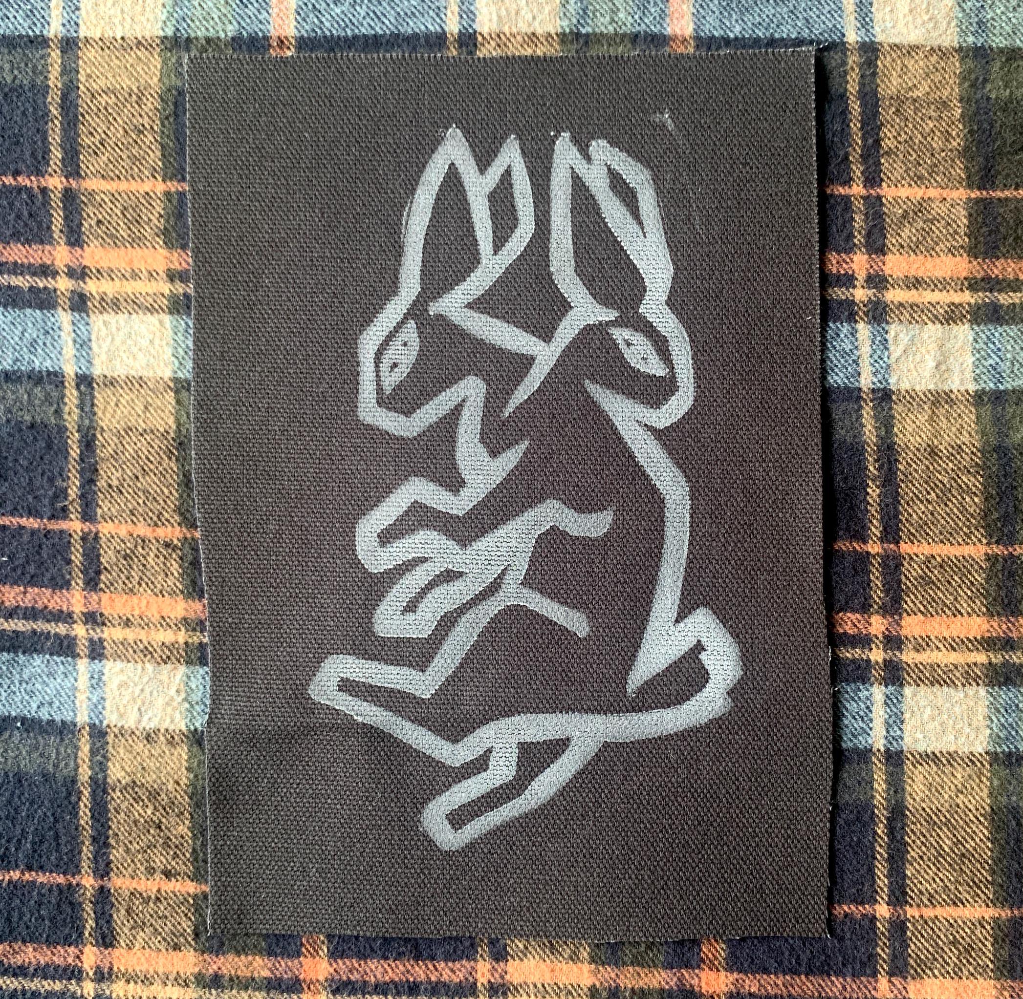 Linocut 2-headed Rabbit Sew on Canvas Patch, 5x7 Fantasy, Folk Punk ...