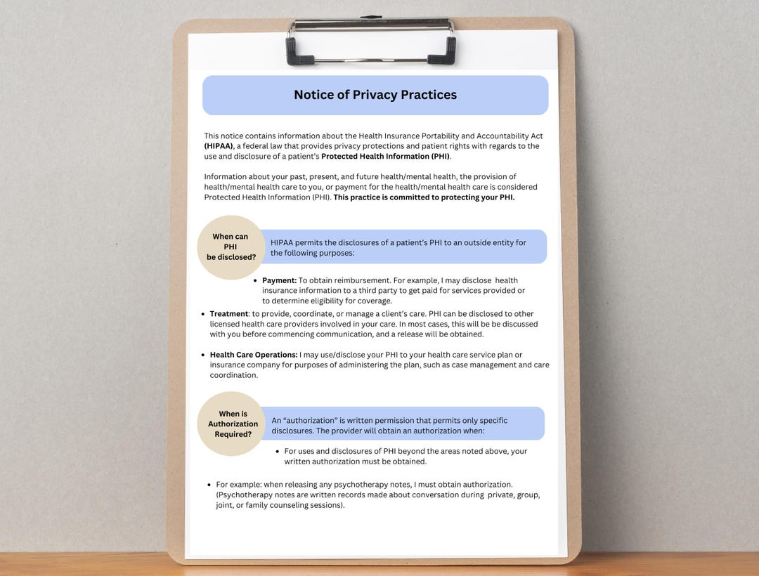 Notice of Privacy Practices Template for Therapists - Etsy