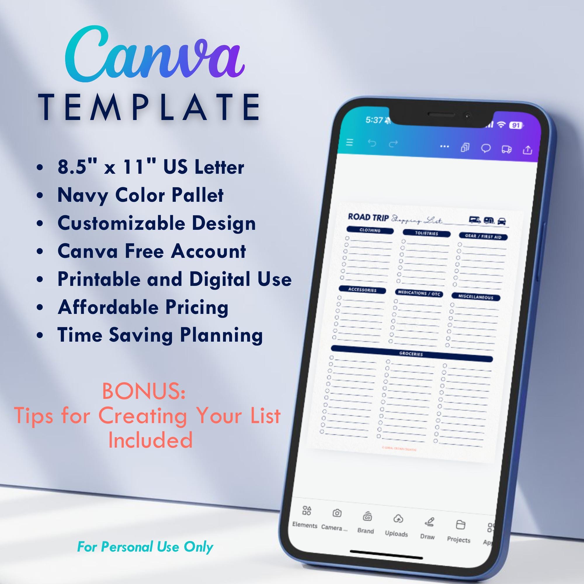 Travel Emergency Contact List | Canva Template | Editable | US Letter ...
