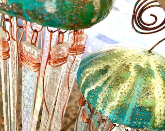 Jellyfish Lamp: Sea Urchin Beachy Nautical Decor with Glass  coastal wedding gift