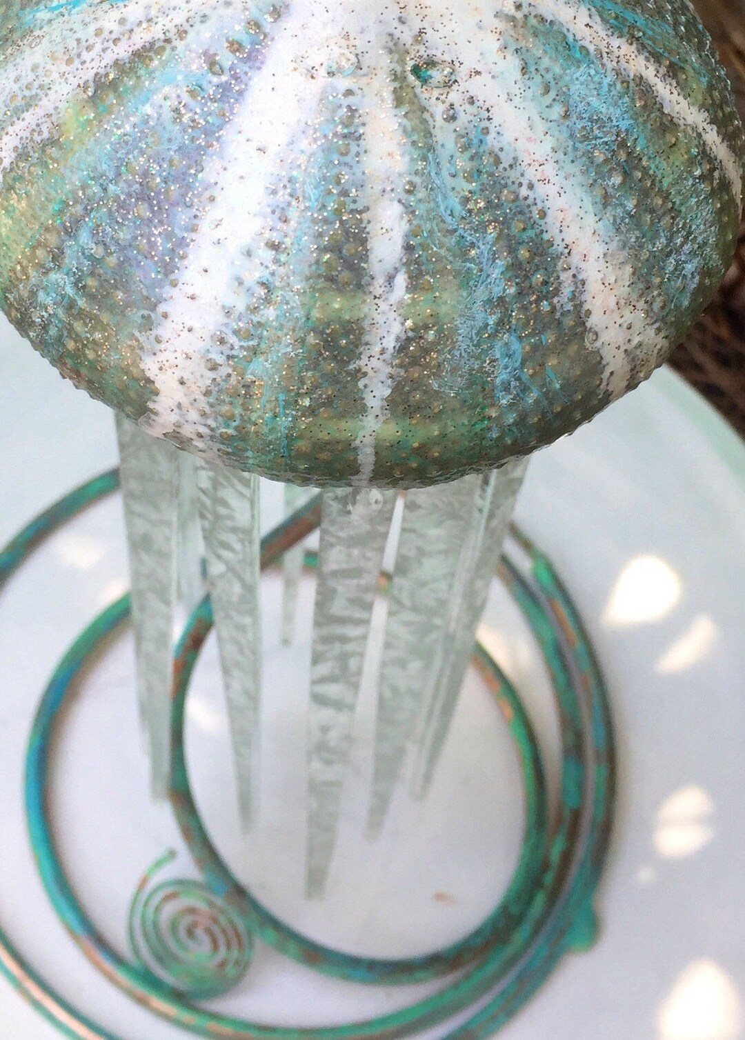 Jellyfish Lamp Hanging Light Sea Urchin Copper Beachy Etsy