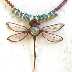 Dragonfly pendant, copper, nature gift, entomology, insect jewelry, boho style checker