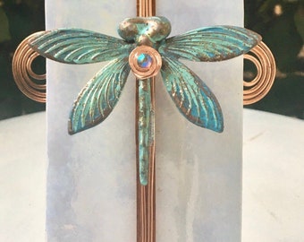 Handmade Glass dragonfly  nightlight, Cottage Chic, Stained Glass nightlight, Copper, Swarovski, Copper Night Light, hostess gift, coastal