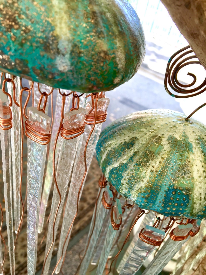 Jellyfish lamp, shell jellyfish decor, sea urchin lamp, beachy light, tropical decor, wedding gift, nautical, hanging, milestone gift image 1