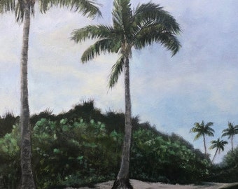 Original Oil Landscape, Jupiter Intracoastal, Palm Tree Painting