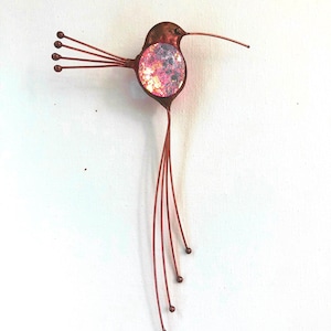 Adorno de colibrí brillante: atrapasol de vidrio color cobre, decoración para ventanas.