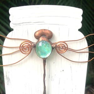 Teal Dragonfly Magnet: Shabby Chic Glass Decor, Handmade dragonfly, copper spirals