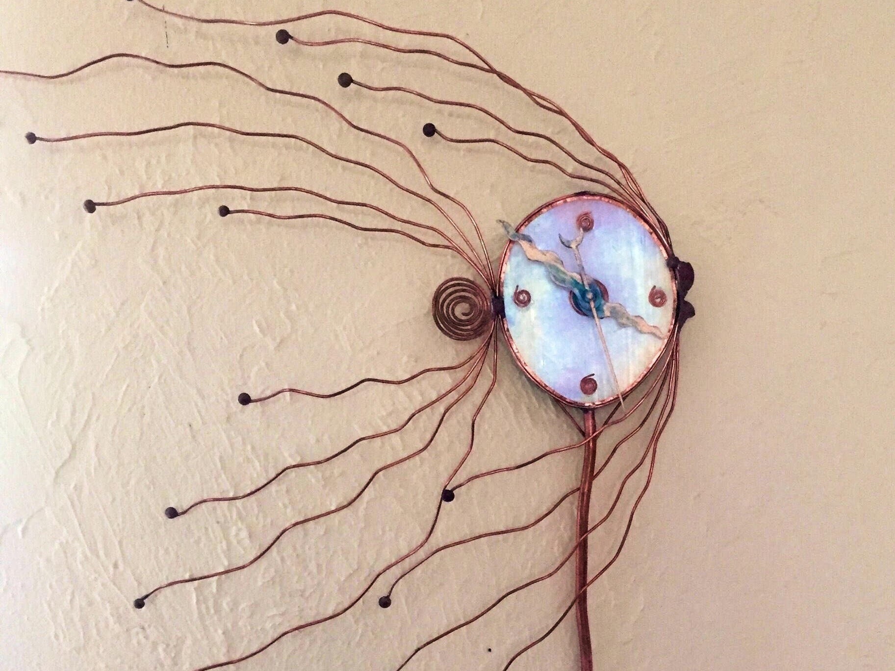Handcrafted Copper Fish Clock Beachy Coastal Decor