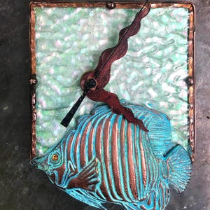 Handmade Stained Glass Fish Clock: Whimsical Nautical Decor