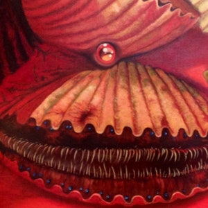 Scallops Oil Painting, Red Sea LIfe Art, Shell Painting, Red Painting,
