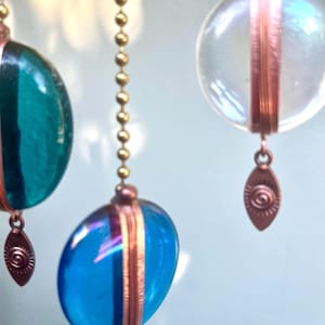 Glass Fan Pull: Copper & Brass Light or Blind Cord