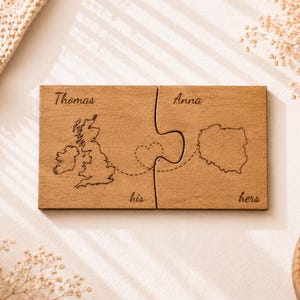 Cadeau personnalisé pour couple longue distance - Ensemble de montagnes russes personnalisées, casse-tête gravé pour elle et lui, cadeau d'anniversaire ou de mariage, lot de 2