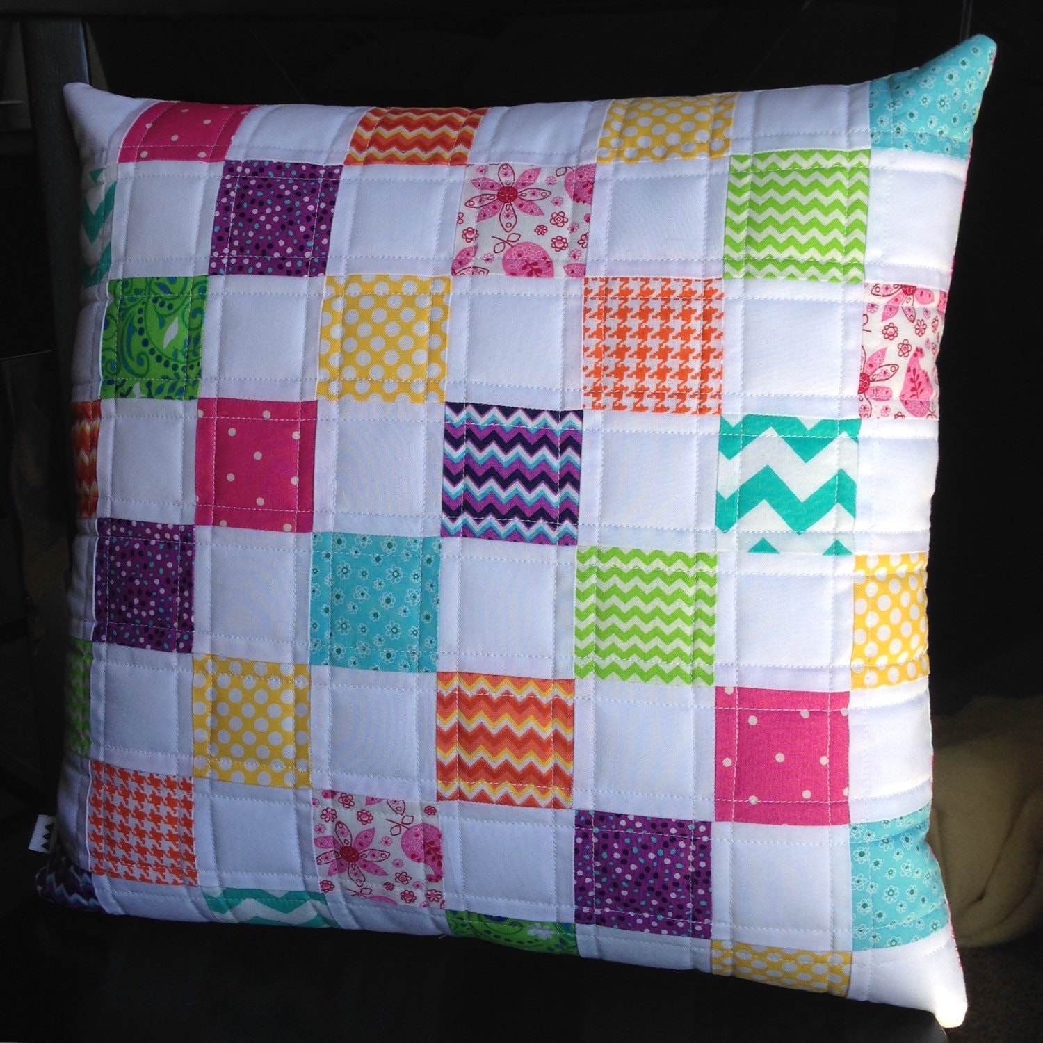 Handmade quilted pillow cover patchwork vintage sheets Etsy