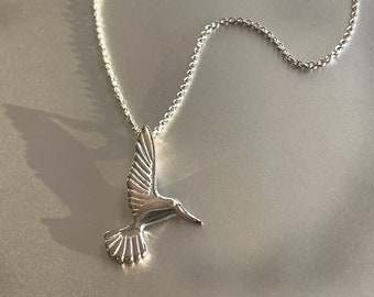 Hummingbird  Sterling Silver over sterling or Silver Pendant on a Silver Chain