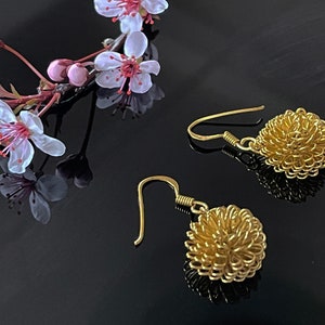 Hanging Pom Pom Gold over Sterling Silver Earrings