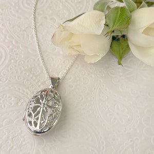 Lace Oval Locket,  Sterling Silver on a Sterling Chain- Comes is a gift box