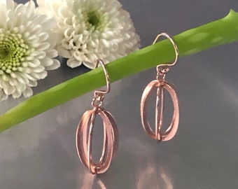 Hanging Oval Rose Gold over Sterling Silver Drop Earrings