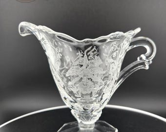 Heisey Orchid 1519 Waverly Creamer Pitcher – Elegant Etched Glass – 4&quot; Tall