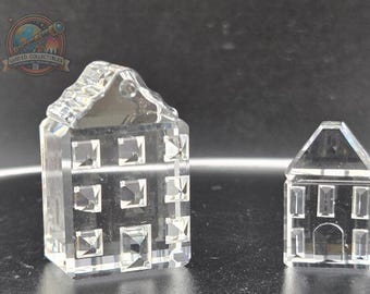 Swarovski Crystal City Collection – Set of 2 Miniature Homes | Retired & Elegant Display Pieces
