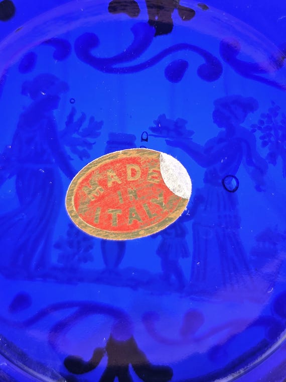 ヴィンテージ ムラーノ スタイル コバルトブルー ガラス 灰皿 – 金鍍金