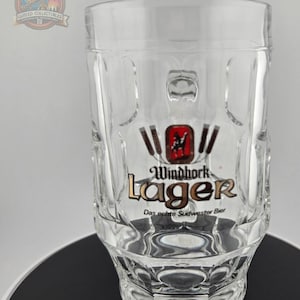 Vintage Windhoek Lager Beer Mug – 6&quot; Tall, Heavy Glass, Authentic Brewery Collectible