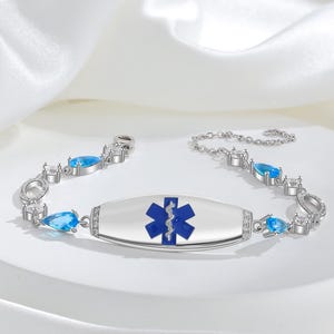 Personalized Medical ID Bracelet for Women, Engraved Allergy Information Bracelet, Medical Alert Bracelet with Gemstones, Medical ID Jewelry